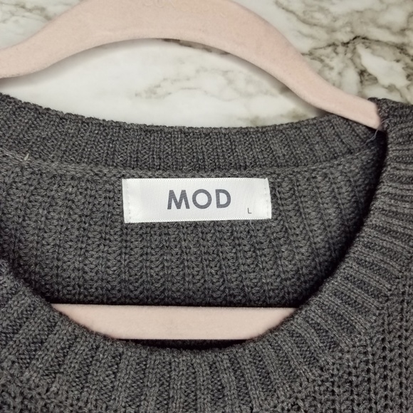 MOD Sweater Womens Large Grey Chunky Knit Lace Up - Picture 2 of 5